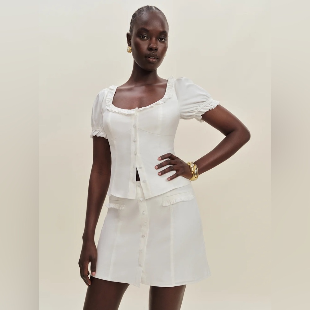 Reformation Janell Two Piece In White, brand new, never worn, no flaws.